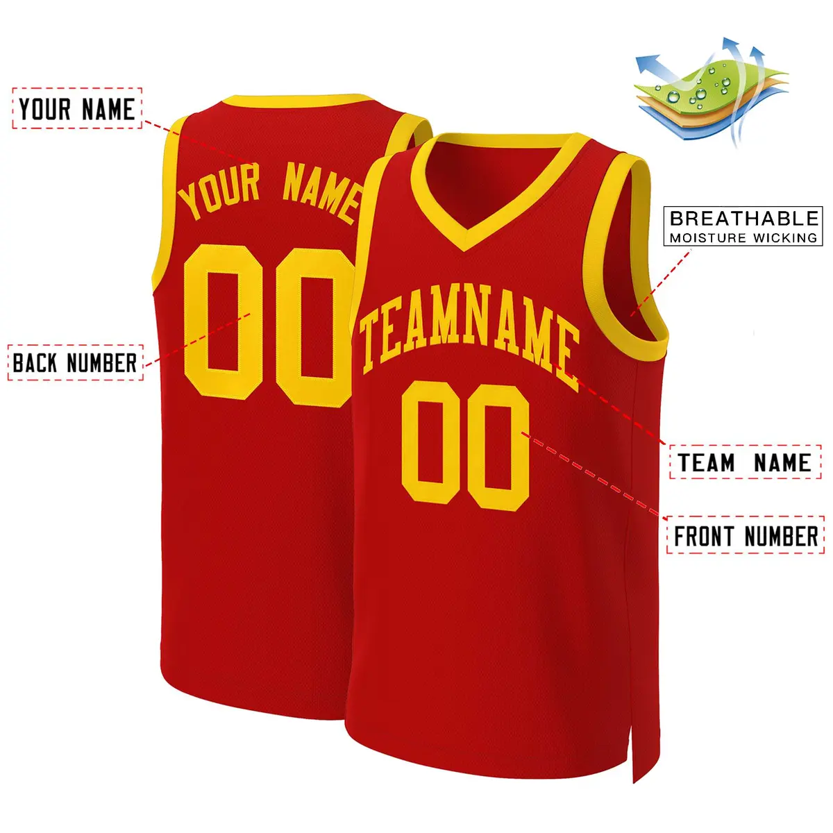 Red Yellow Classic Basketball Jersey