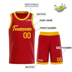 Red Yellow Classic Team Basketball Jersey 3