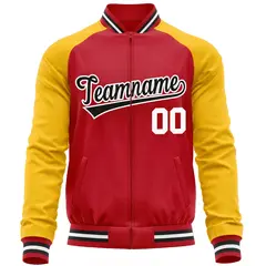 Red Yellow Full-Zip Raglan Sleeves Varsity Letterman Baseball Jacket 5