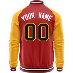 Red Yellow Full-Zip Raglan Sleeves Varsity Letterman Baseball Jacket 6