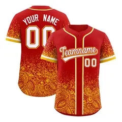 Red Yellow Gradient Floral Print Full Button Baseball Jersey