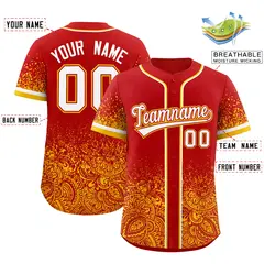 Red Yellow Gradient Floral Print Full Button Baseball Jersey 2