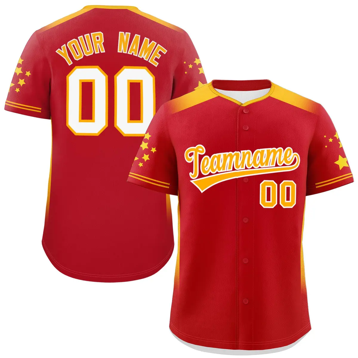 Red Yellow Gradient Star Pattern Authentic Baseball Jersey