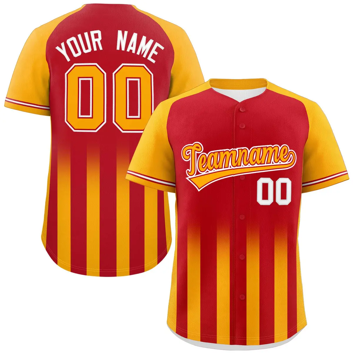 Red Yellow Gradient Thick Stripe Raglan Baseball Jersey