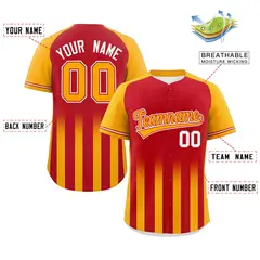 Red Yellow Gradient Thick Stripe Raglan Baseball Jersey 2