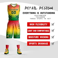 Red Yellow-Green Gradient Coconut Palm Pattern Basketball Jersey 2