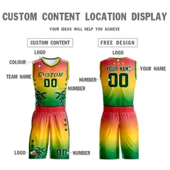 Red Yellow-Green Gradient Coconut Palm Pattern Basketball Jersey 3