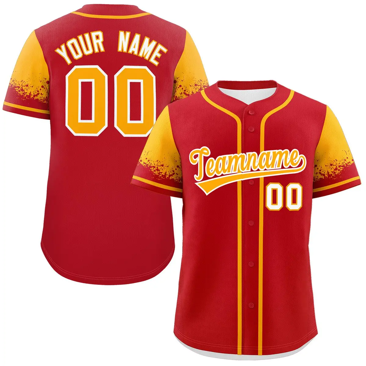 Red Yellow Raglan Sleeves Authentic Baseball Jersey
