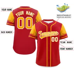 Red Yellow Raglan Sleeves Authentic Baseball Jersey 2