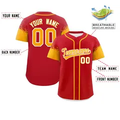 Red Yellow Raglan Sleeves Authentic Baseball Jersey 2