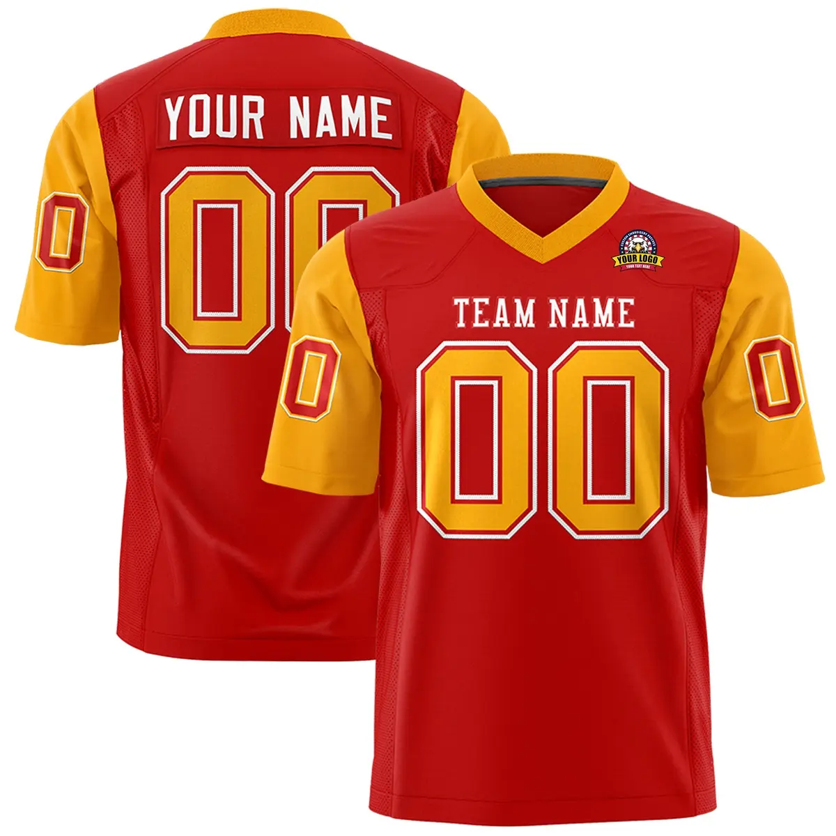 Red Yellow Raglan Sleeves Authentic Football Jersey