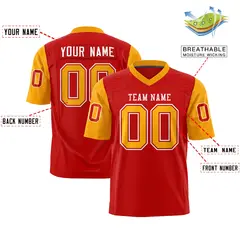 Red Yellow Raglan Sleeves Authentic Football Jersey 2