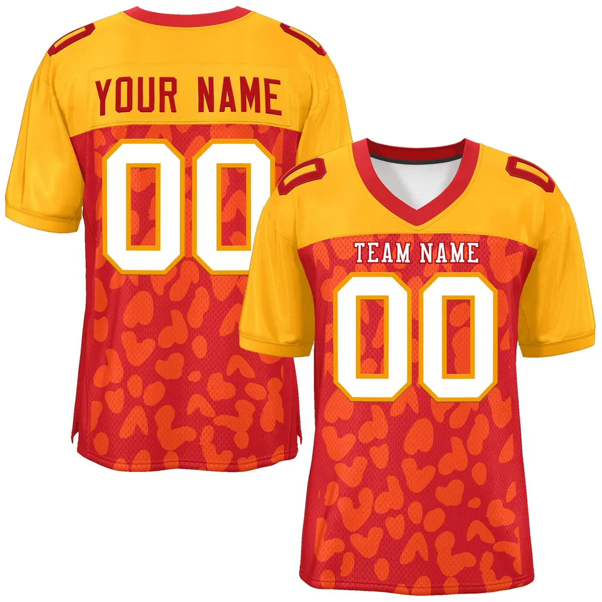 Red Yellow Raglan Sleeves Camo Authentic Football Jersey