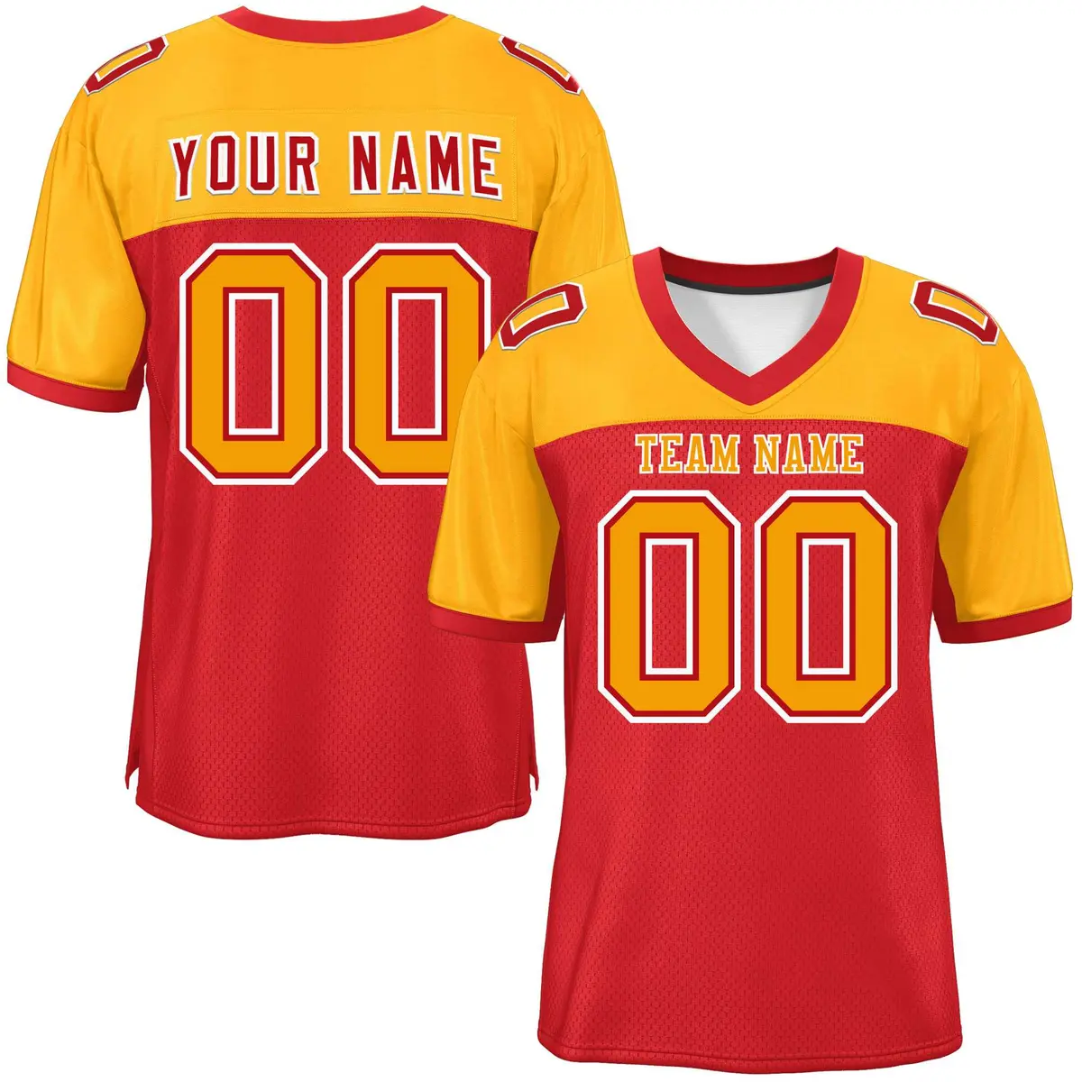 Red-Yellow Raglan Sleeves Fashion Authentic Football Jersey