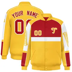 Red Yellow Raglan Sleeves Varsity Letterman Jacket