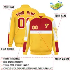 Red Yellow Raglan Sleeves Varsity Letterman Jacket 2