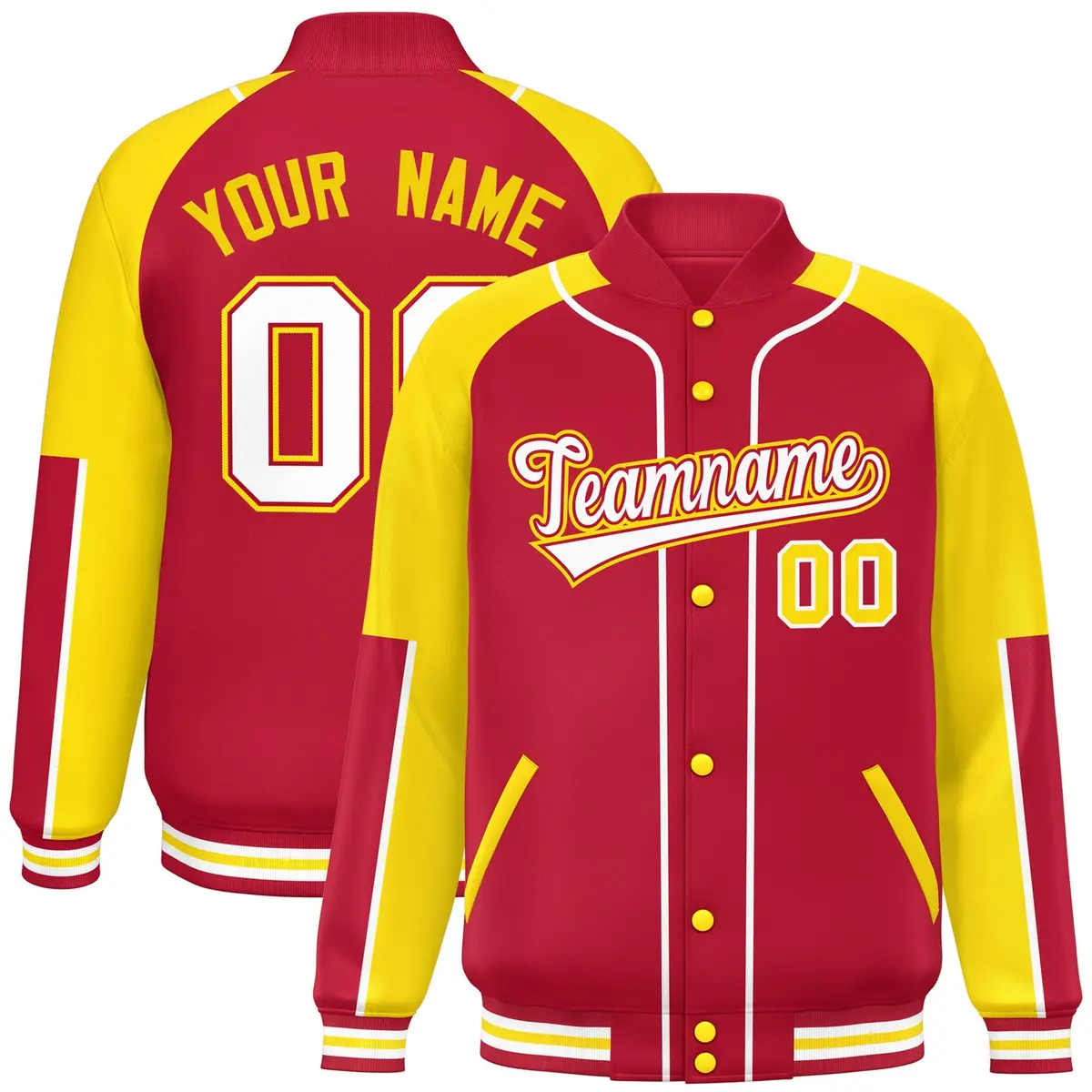 Red Yellow-Red Raglan Letterman Jacket