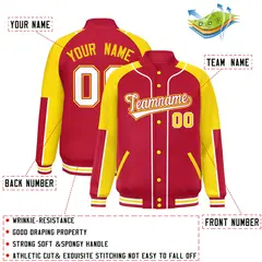 Red Yellow-Red Raglan Letterman Jacket 2