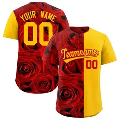 Red Yellow Rose Print Split Baseball Jersey