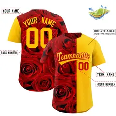 Red Yellow Rose Print Split Baseball Jersey 2