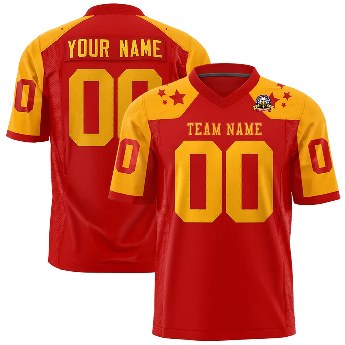 Red Yellow Shoulder Star Pattern Flag Football Jersey