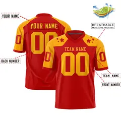 Red Yellow Shoulder Star Pattern Flag Football Jersey 2