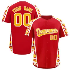 Red Yellow Side Camo Baseball Jersey 1