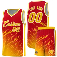 Red Yellow Splash Basketball Kits with Tackle Twill