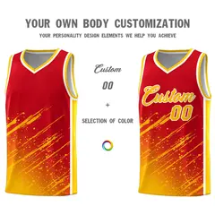 Red Yellow Splash Basketball Kits with Tackle Twill 3