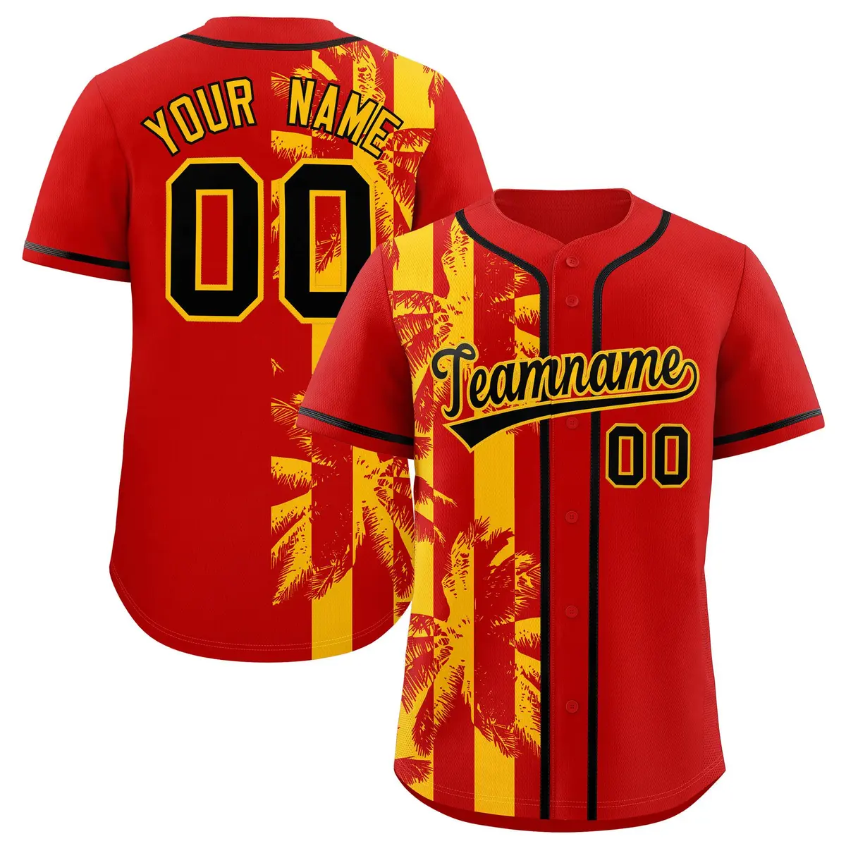 Red Yellow Split Coconut Tree Baseball Jersey