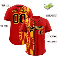 Red Yellow Split Coconut Tree Baseball Jersey 2