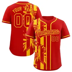 Red Yellow Split Coconut Tree Baseball Jersey 1