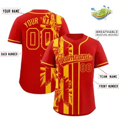 Red Yellow Split Coconut Tree Baseball Jersey 2