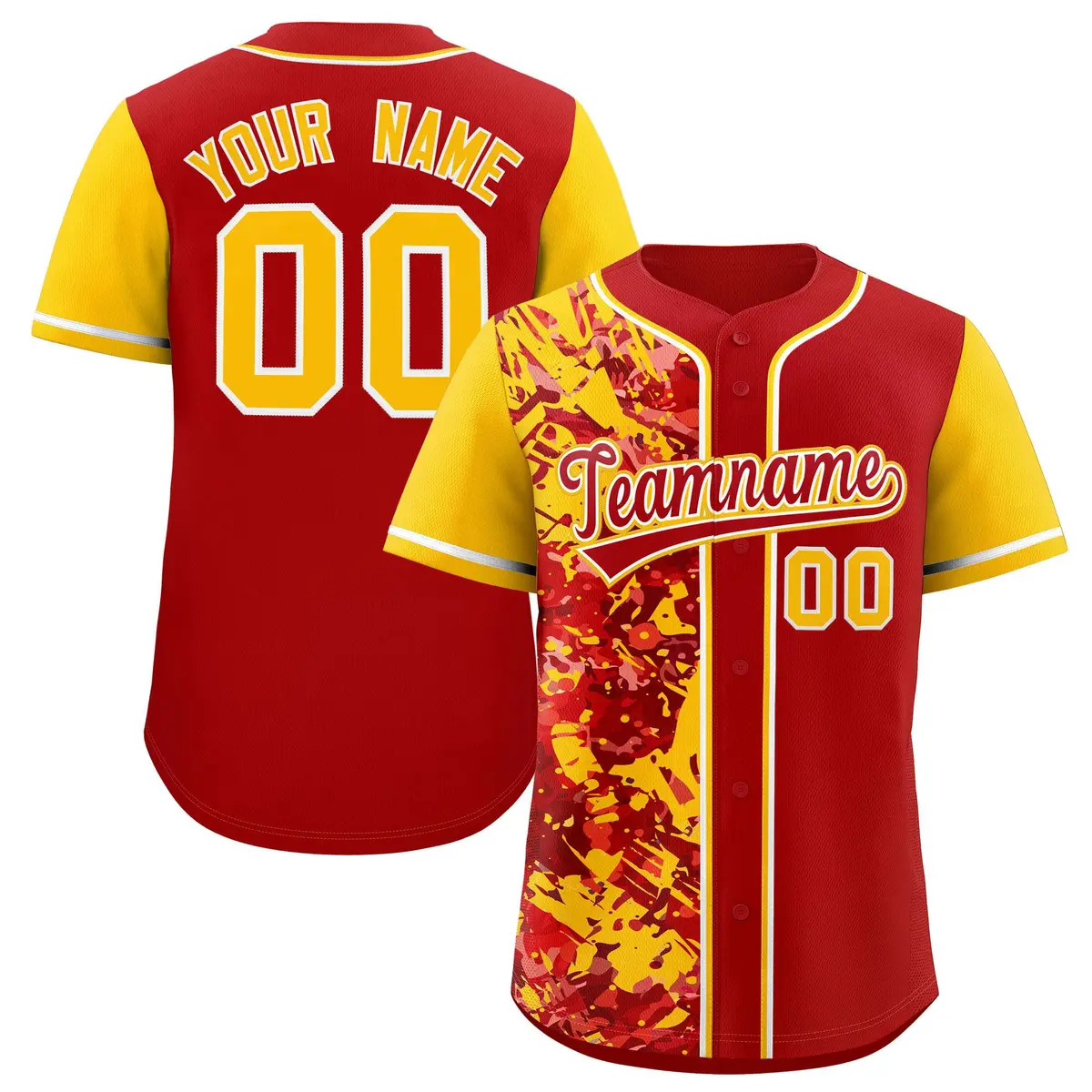 Red Yellow Split Graffiti Raglan Sleeve Baseball Jersey