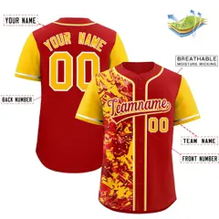 Red Yellow Split Graffiti Raglan Sleeve Baseball Jersey 2