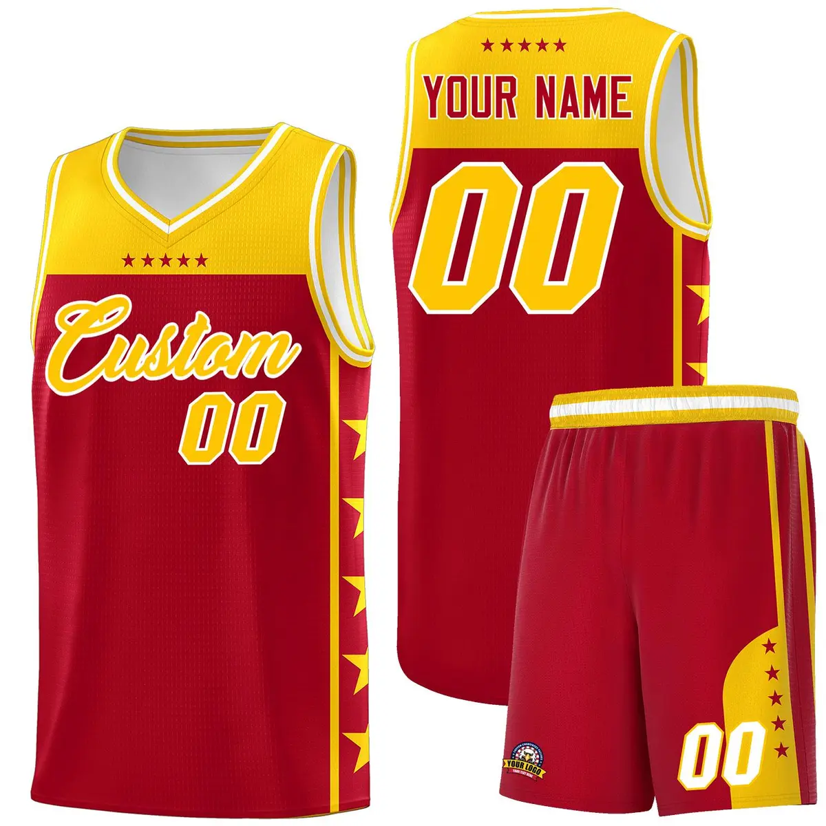 Red Yellow Star Pattern Team Basketball Jersey