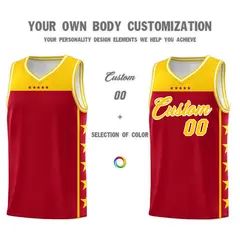 Red Yellow Star Pattern Team Basketball Jersey 3