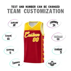 Red Yellow Star Pattern Team Basketball Jersey 4