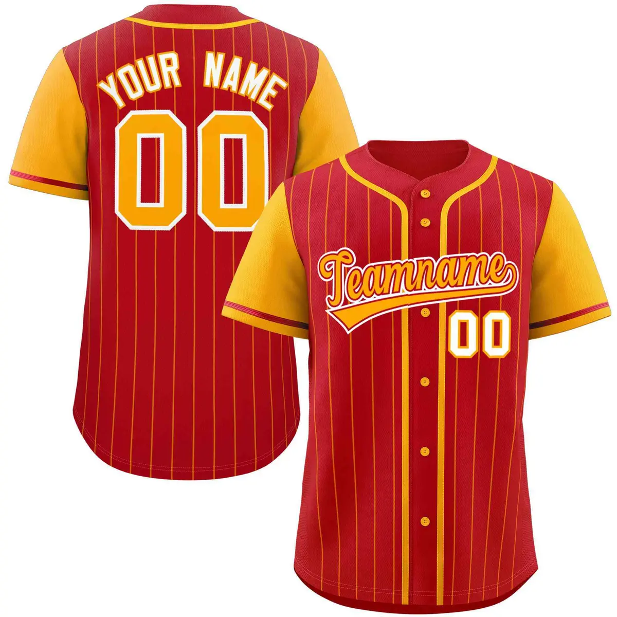 Red Yellow Stripe Raglan Sleeves Authentic Baseball Jersey