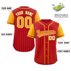 Red Yellow Stripe Raglan Sleeves Authentic Baseball Jersey 2