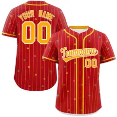 Red Yellow Stripe Star Pattern Authentic Baseball Jersey 1