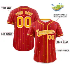 Red Yellow Stripe Star Pattern Authentic Baseball Jersey 2