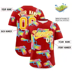 Red Yellow Sugar-Coated Firepower Graffiti Baseball Jersey 2
