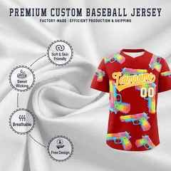 Red Yellow Sugar-Coated Firepower Graffiti Baseball Jersey 3