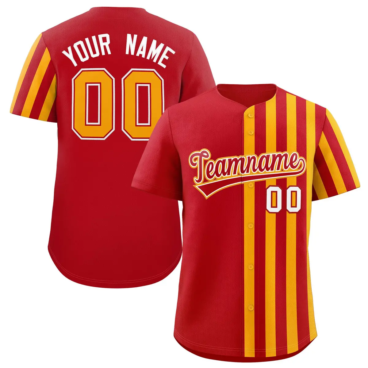 Red Yellow Thick Stripe Authentic Baseball Jersey