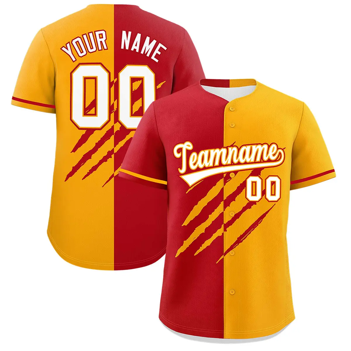 Red Yellow Tiger Claw Scratch Split Baseball Jersey