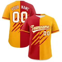 Red Yellow Tiger Claw Scratch Split Baseball Jersey 1