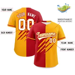 Red Yellow Tiger Claw Scratch Split Baseball Jersey 2