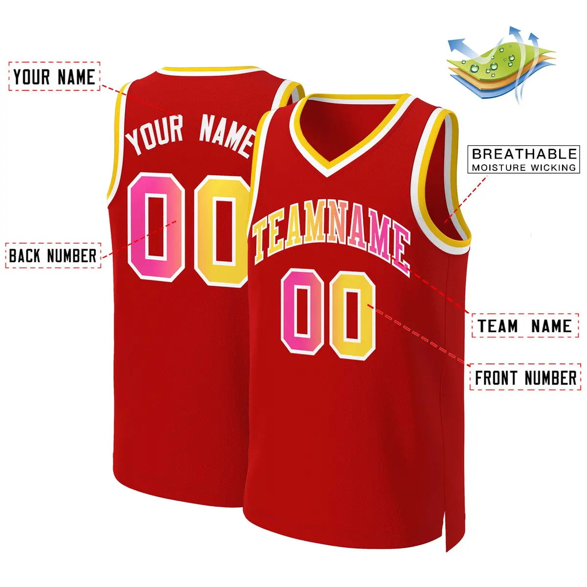 Red Yellow-White Classic Gradient Fashion Basketball Jersey