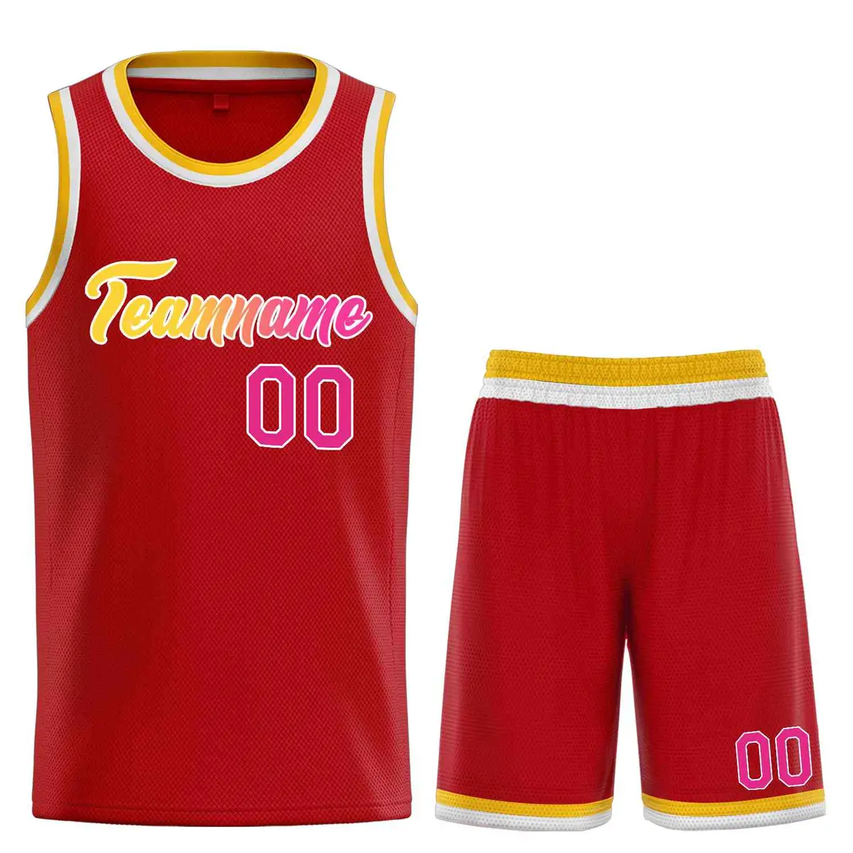 Red Yellow-White Classic Team Basketball Jersey